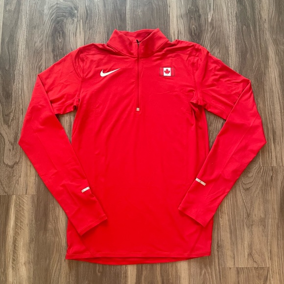 Nike Mens Canada Pro Elite Running 1/2 Zip Lightweight Shirt Jacket Red Sz MT